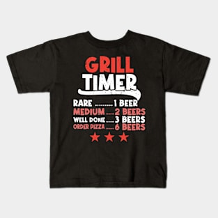 Grill Timer Rare BBQ and Drinking Beer Kids T-Shirt